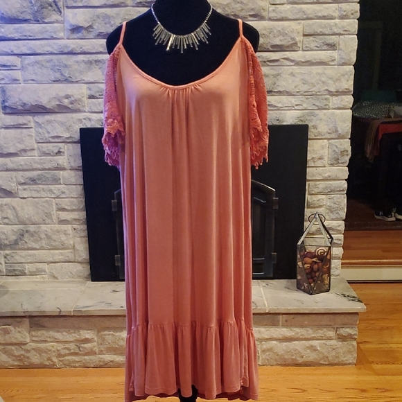 Kori Dresses & Skirts - Kori America Peach Cold Shoulder Dress. Size Small - Medium